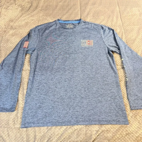 Vineyard Vines Mens Performance Long Sleeve Shirt Blue Snowboard Graphic Medium - Picture 2 of 9